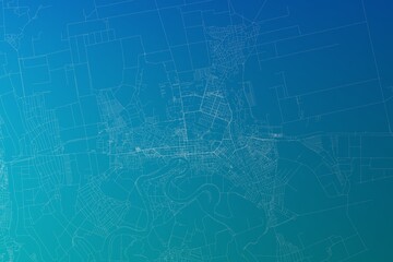 Obraz premium Map of the streets of Tiraspol (Moldova) made with white lines on greenish blue gradient background. 3d render, illustration