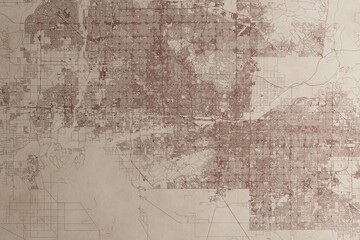 Map of Phoenix (Arizona, USA) on an old vintage sheet of paper. Retro style grunge paper with light coming from right. 3d render