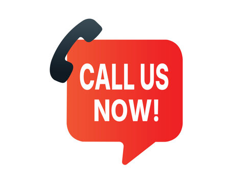 Red speech bubble with call us now and a phone receiver