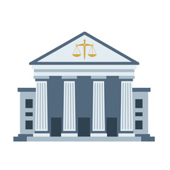 Minimalist Vector Illustration of a Courthouse Building with Legal Scales Symbol Above the Entrance in Pastel Tones