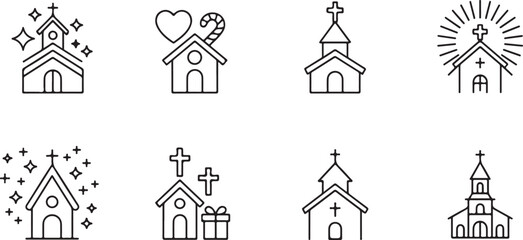 Church Icons in Unique Designs | Religious Building Outline Vector Set