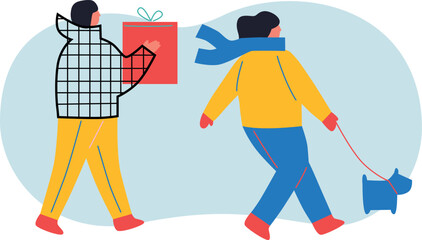Fototapeta premium People Shopping For Christmas And New Year Gifts Winter Holiday Season Festive Atmosphere Decorated Streets Joyful Crowd Choosing Presents Celebration Winter City Lights Snowy Evening Magic Mood
