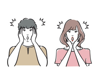 びっくりした爽やかな30代男女