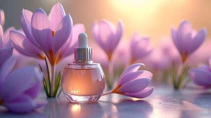 perfume  bottle mock up and flowers