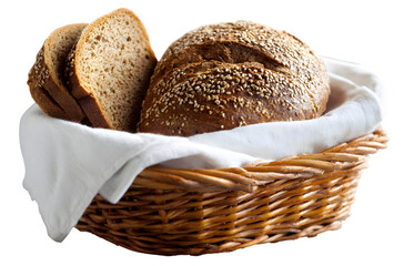 Whole wheat bread in a basket isolated on transparent background bread on a cane basket isolated on transparent background 