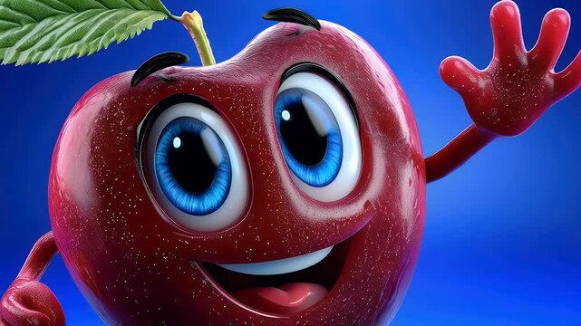 Animated cherry character on blue background vector illustration