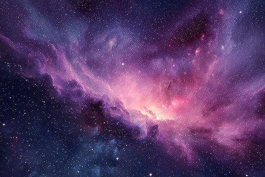 Vivid Cosmic Nebula with Swirling Pink and Purple Clouds and Sparkling Stars Against a Dark Blue Background in Deep Space Aesthetic - Powered by Adobe