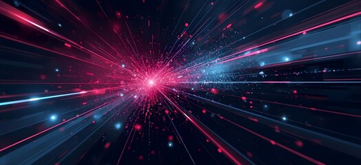 Abstract glowing neon light streaks in a digital tunnel