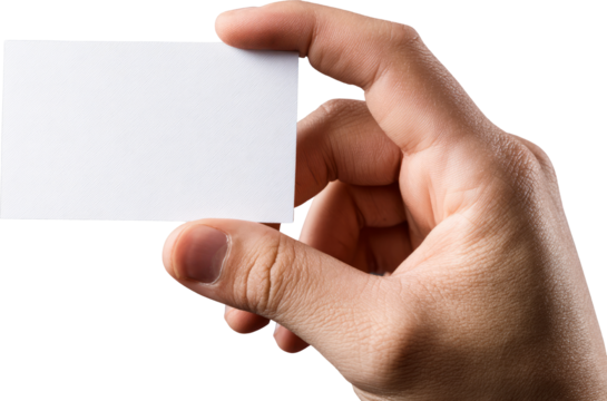 Hand holding blank white card, isolated, close up, mockup, business concept, copy space