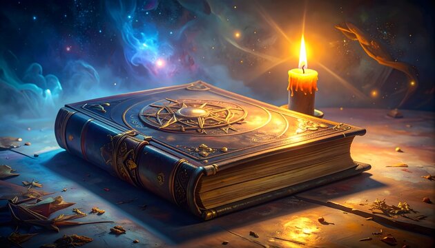 Ancient Grimoire of Cosmic Spells by Candlelight.
