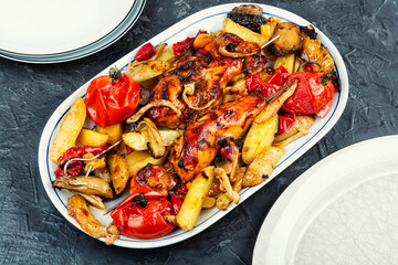 Grilled chicken skewers, barbecue.