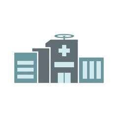 Modern Hospital Building With Helipad Surrounded By Pine Trees Featuring Symmetrical Architecture And Soft Teal And Gray Colors