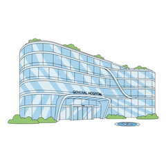 Modern Multi Story Healthcare Building With Rooftop Equipment And Lush Greenery Vector Illustration Flat Rendering Isolated On Black Background