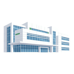 Modern Tiered Hospital Building With Central Tower White Facade Glass Windows Surrounded By Minimal Green Trees And Blue Sky In A Flat Vector Graphic Style