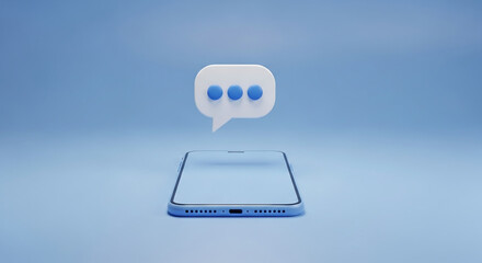 Smartphone with chat bubble icon floating above screen on blue background