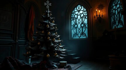 Cast Bronze Christmas Tree with Patina Finish in a Mystic and Eerie Atmosphere