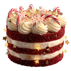 Red velvet cake with candy canes isolated on transparent background red velvet cake isolated on transparent