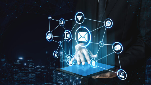 Email icons show digital communication, email service, and inbox management. Email supports online messaging, email notification, and secure exchange. Entice