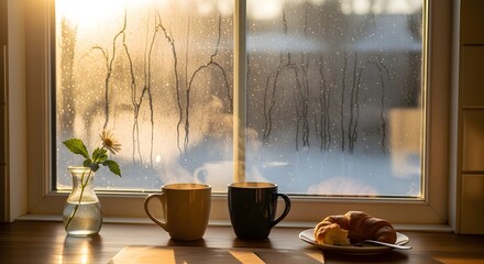sunlight through window cozy morning breakfast by frosty