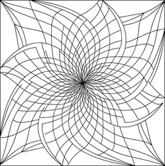 Obraz premium Geometric flower pattern, radial symmetry, curved lines, mathematical art, abstract design, motion illusion, square frame, intricate shape, digital graphic