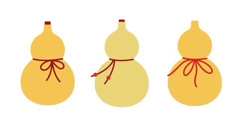 Chinese New Year gourd flat illustration set.
Lucky calabash vector with red ribbon.
Traditional Chinese gourd clipart.
White background.