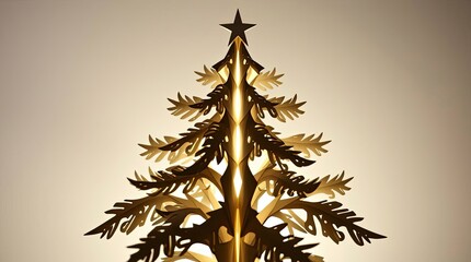 Silhouetted Origami-Style Christmas Tree with Backlighting and Intricate Geometric Paper Folds
