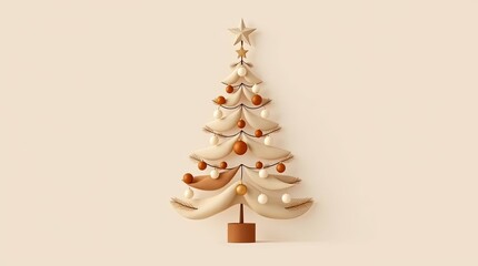 Elegant Modern Flat Design Christmas Tree in Natural Earth Tones with Simple Two-Dimensional Shapes