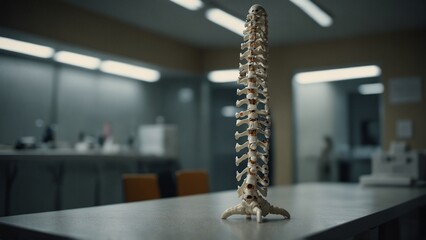 Human spine model standing upright in clinical laboratory