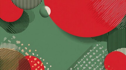 Modern geometric patterns are presented in festive red and green tones, featuring a simple and minimalist design. The illustrations employ a flat layout style and leave ample space for text.
