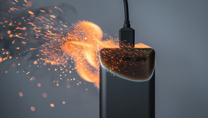 燃えているモバイルバッテリー