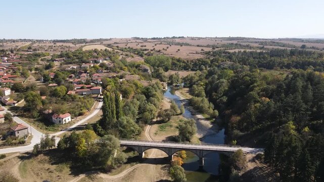 Amazing Aerial view of Vit river, passing near village of Aglen, Lovech Region, Bulgaria
