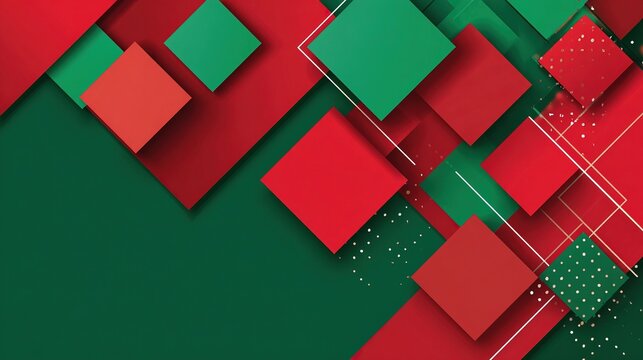 Modern geometric patterns are presented in festive red and green tones, featuring a simple and minimalist design. The illustrations employ a flat layout style and leave ample space for text.