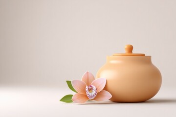 Tranquil spa candle with orchid flower for relaxing aromatherapy on white background