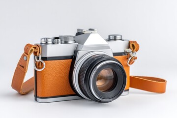 Classic vintage camera with strap isolated on white background ideal for retro photography and collectors&rsquo; design inspiration