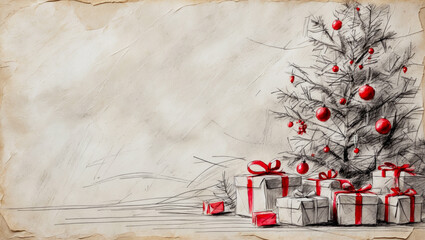 Rough pencil sketch of a christmas background with delicate pencil marks and visible paper texture