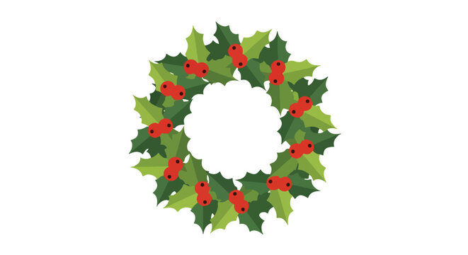 Christmas Wreath Festive Holiday Decoration with Holly and Berries 