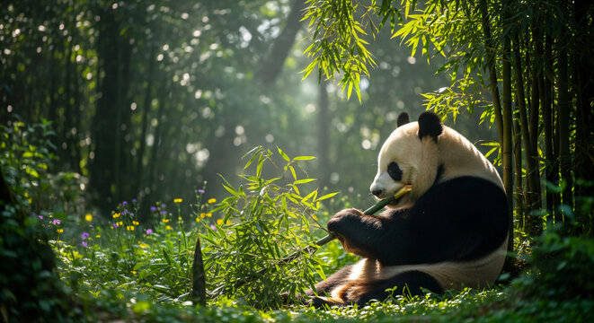 giant panda eating bamboo