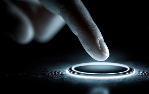 Fingertip hovering over glowing circular sensor
