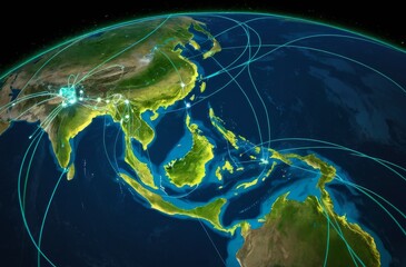 Global Business and Technology Represented by Globe and Glowing Lines