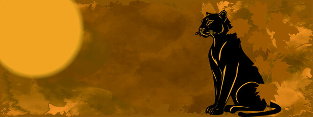 shadow of the moon on a sitting panther under the branches of a maple tree.Long.ai © Nina