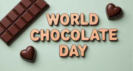 World chocolate day with chocolate bar and heart shape