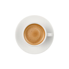 Aromatic coffee stillness, in a white cup against a stark, dark backdrop contrasting the warm drink