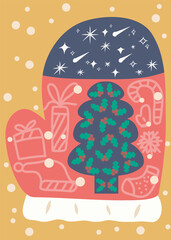 Whimsical Winter Mitten Adorned with Holiday Symbols