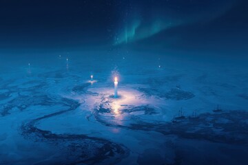 Enormous Christmas candle burning in a frozen ocean