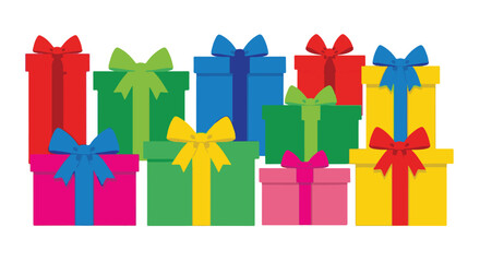 An abundance of brightly colored presents, beautifully wrapped with elegant bows, signifying joy, generosity, and the spirit of giving during festive celebrations