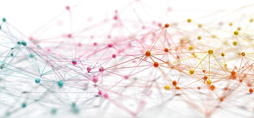 Abstract network of interconnected points and lines. Colorful connections on a white background