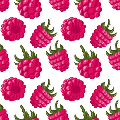 A vibrant seamless vector pattern with fresh raspberries in rich red tones. Organic shapes and repetition ideal for packaging, textiles, wallpapers, or digital backgrounds.