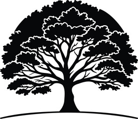  A majestic oak tree silhouette at sunset, with a subtle texture of wood grain for coloring.
