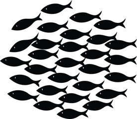 The silhouette of a school of fish swimming in a wave-like pattern..