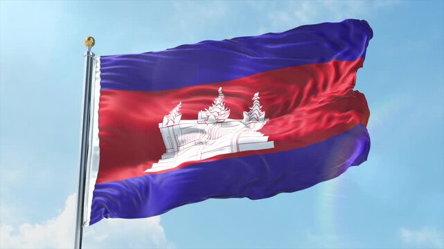 4K Cambodia flag waving in the wind - realistic Cambodia flag animation in high resolution, perfect for Cambodia national day, independence, travel and patriotic video projects